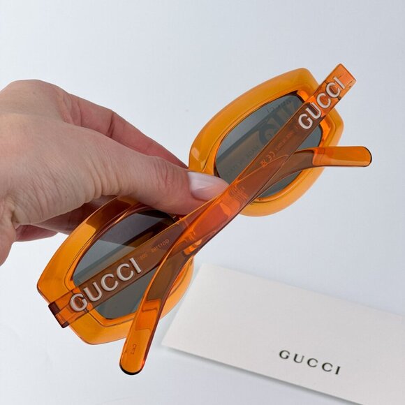 Gucci GG1719S 005 BRAND NEW Sunglasses Orange Grey Women Square - Picture 3 of 10